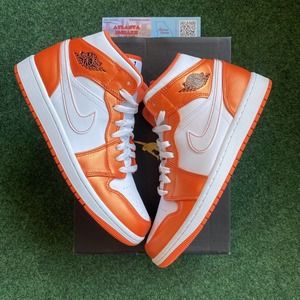 Air Jordan 1 Mid SE Satin Electro Orange Black White Mens Size 8 DM3531-800 Vnds